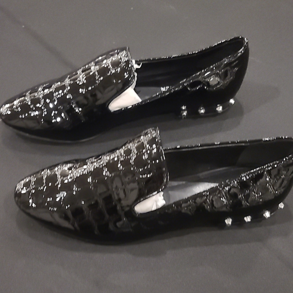 Nwot Marc Fisher Abree Black Faux Croc Patent Leather Loafer Sz 8.5